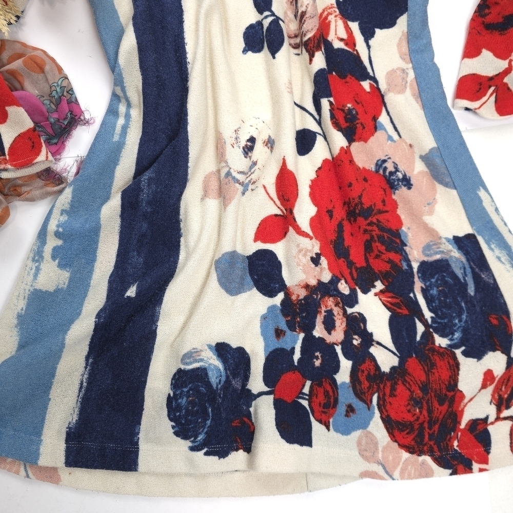 Maeve Anthropologie Blue Cream Floral Dress Sz L - Picture 5 of 13